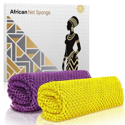 ACLMFUP African Net Sponge: Authentic Exfoliating Bath & Body Scrubber for Deep Clean & Smooth Skin - Gentle on Sensitive Skin, 2 PiecesYellow & Dark Purple
