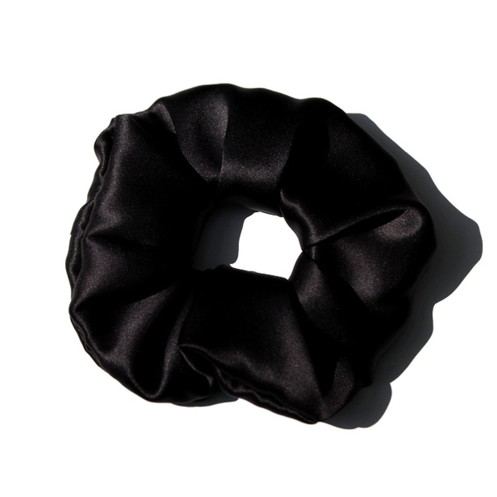 100% Pure Silk Hair Scrunchies for Women Girls Big Scrunchy Ponytail Holder Elastic Bobbles Ties Band Luxurious 19MM 6CM(Black)