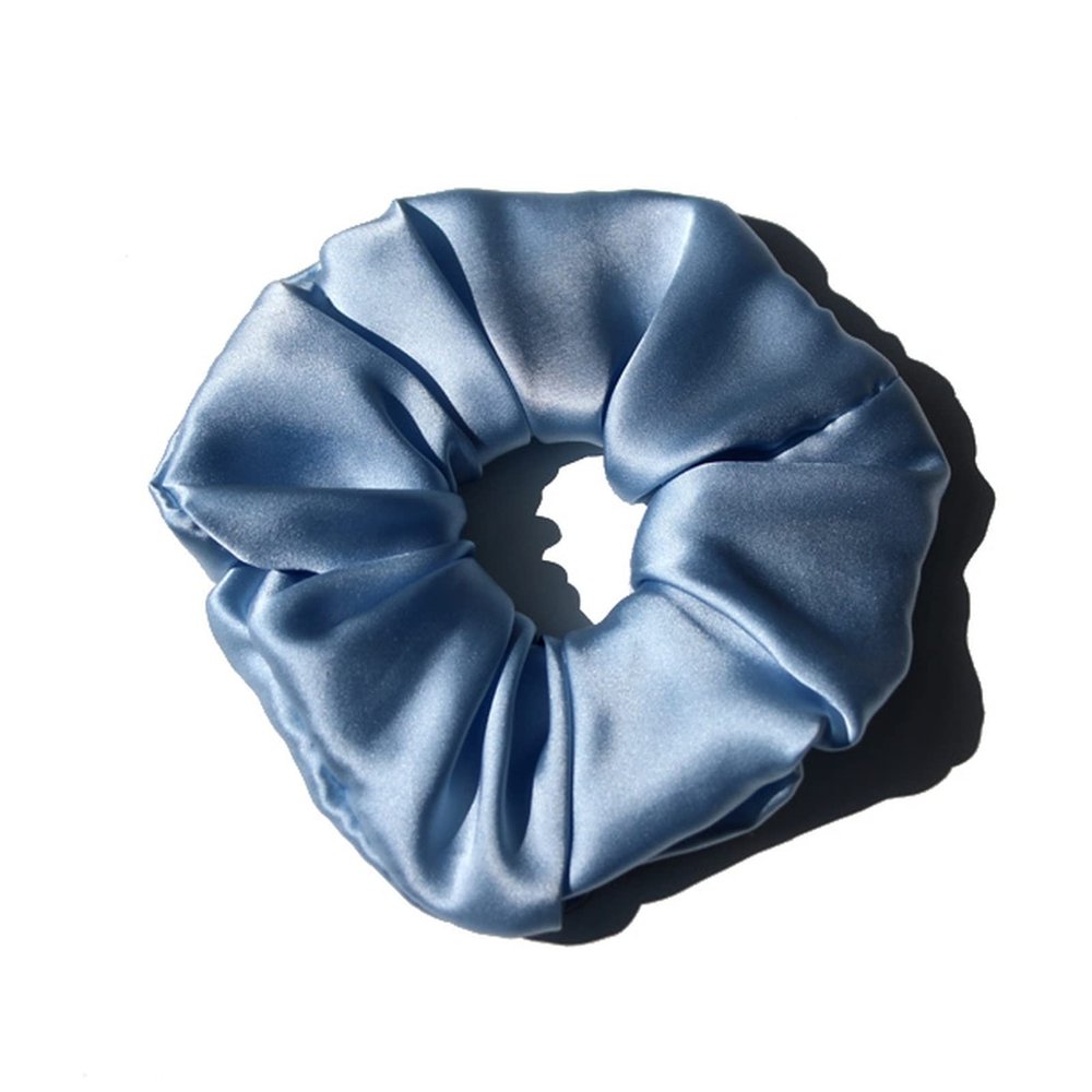 100% Pure Silk Hair Scrunchies for Women Girls Big Scrunchy Ponytail Holder Elastic Bobbles Ties Band Luxurious 19MM 6CM(Baby Blue)