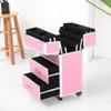 DHAEY Pink Makeup Train Case with Lock & Key - Extendable Drawers, Stackable Cosmetic Organizer for Travel & Home, Durable Aluminum Alloy Frame, Adjustable Handle, Large Storage Trolley Organizer Box view 1