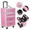 DHAEY Pink Makeup Train Case with Lock & Key - Extendable Drawers, Stackable Cosmetic Organizer for Travel & Home, Durable Aluminum Alloy Frame, Adjustable Handle, Large Storage Trolley Organizer Box view 3