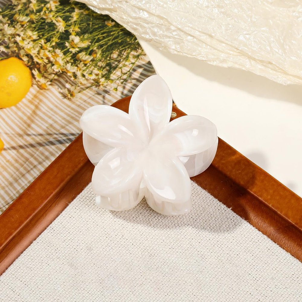 10 Pcs Small Hair Claw Clips for Thin Hair, 1.6 Inch Flower Hair Clips for Women, Birthday, Beach Party (White)