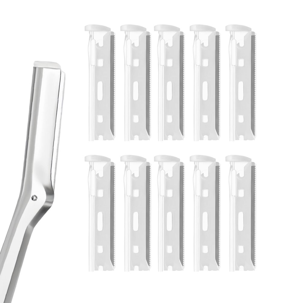 10PCS Replacement Blades Compatible with Tweezerman Stainless Steel Facial Razor, Replacement Heads Dermaplaning Blades for Peach Fuzz, Facial and Eyebrow Hair Removal