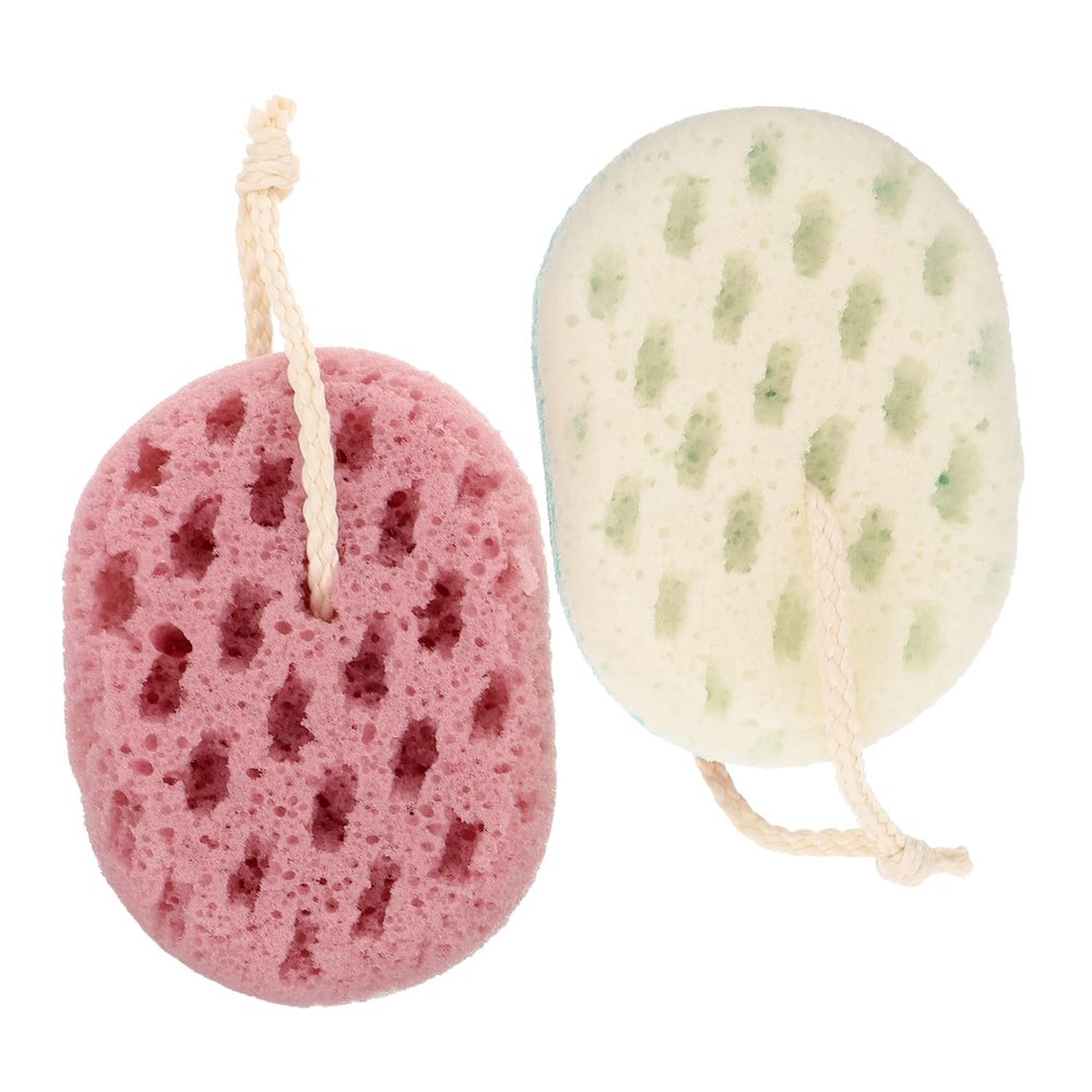 minkissy 2pcs Exfoliating Bath Sponge Oval Scrubber Shower Sponges for Men and Women Natural Safe Material Gentle Cleansing and Skin Circulation Selection Random Color