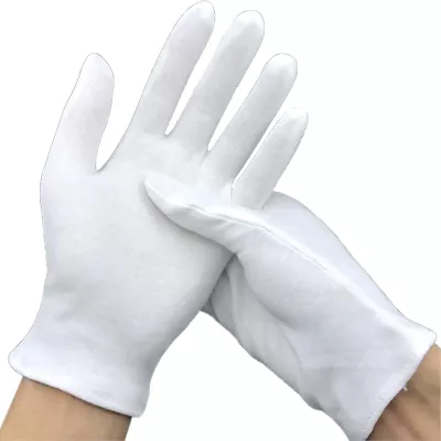 12 Pairs White Cotton Gloves for Women and Men, Premium Thick Cotton Gloves for Dry Hands Sleeping, Moisturizing Eczema Gloves Overnight, Work Gloves for Coin Jewelry Service, Reusable & Washable