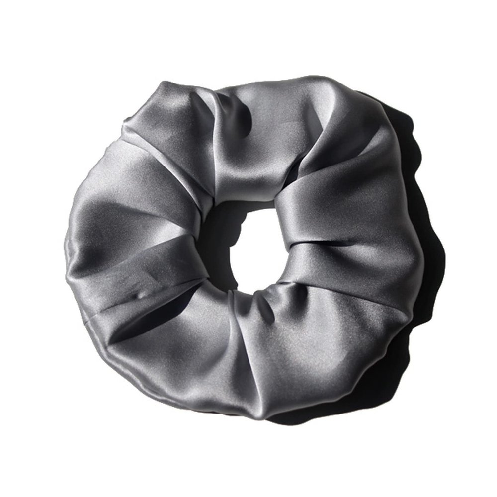 100% Pure Silk Hair Scrunchies for Women Girls Big Scrunchy Ponytail Holder Elastic Bobbles Ties Band Luxurious 19MM 6CM(Silver)