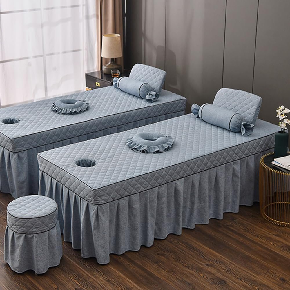 Blue,75x190cm/29.5x74.8in,Massage Fitted Sheets Massage Table Cover with Face Hole,Reusable Linen Beauty Massage Bed Cover SPA Massage Table Skirt Elastic Protective Bed Cover