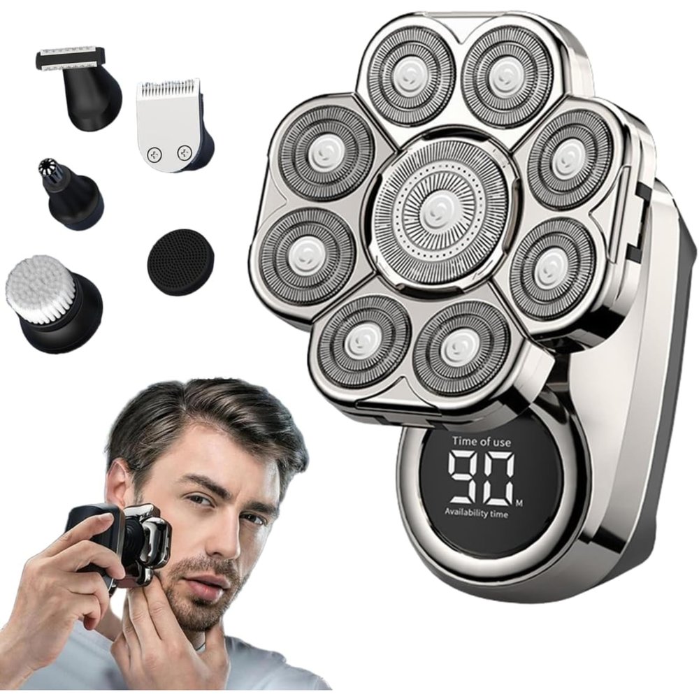 9D Head Shavers for Bald Men Electric Razor with LED Display IPX7 Waterproof Wet/Dry Mens Rotary Shaver 6 in 1 Grooming Kit