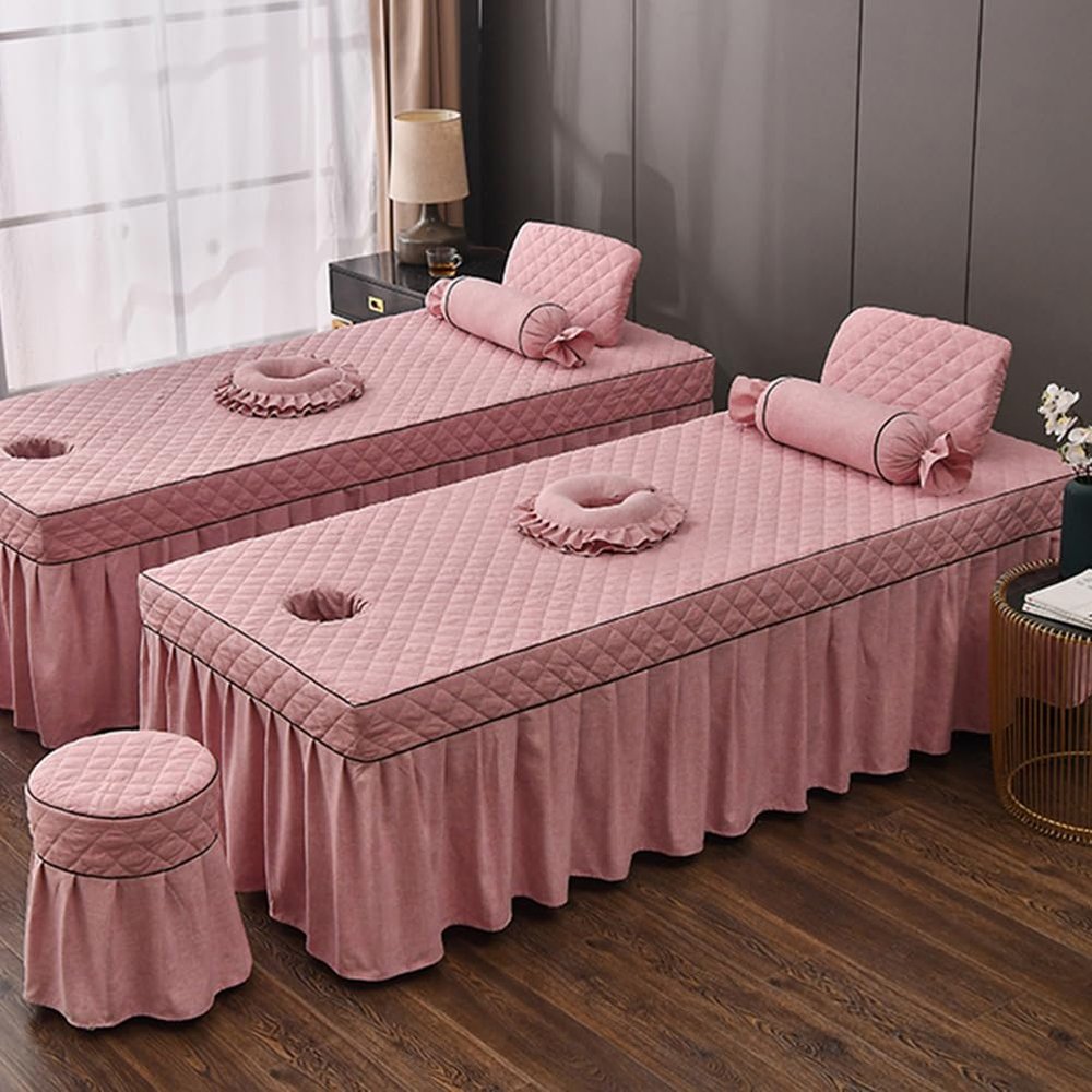 Pink,80x190cm/31.4x74.8in,Massage Fitted Sheets Massage Table Cover with Face Hole,Reusable Linen Beauty Massage Bed Cover SPA Massage Table Skirt Elastic Protective Bed Cover
