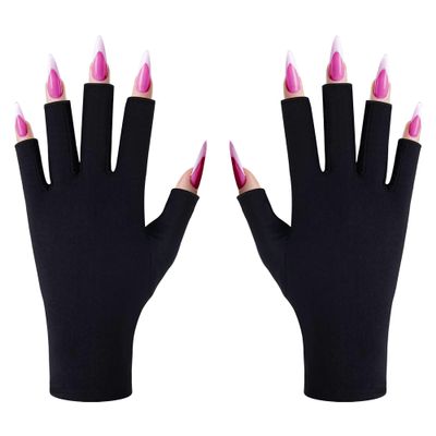 CGBOOM UV Gloves for gel nail lamp, Professional UPF50+ Protection Gloves for Manicures, Anti UV Fingerless Glove for Nail Art Skin Care Protecting Hands from Light Harm (Black)