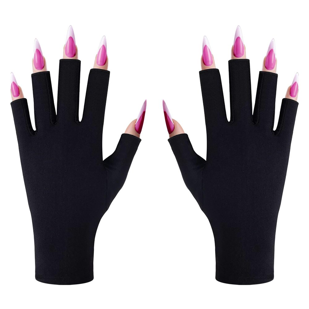 CGBOOM UV Gloves for gel nail lamp, Professional UPF50+ Protection Gloves for Manicures, Anti UV Fingerless Glove for Nail Art Skin Care Protecting Hands from Light Harm (Black)