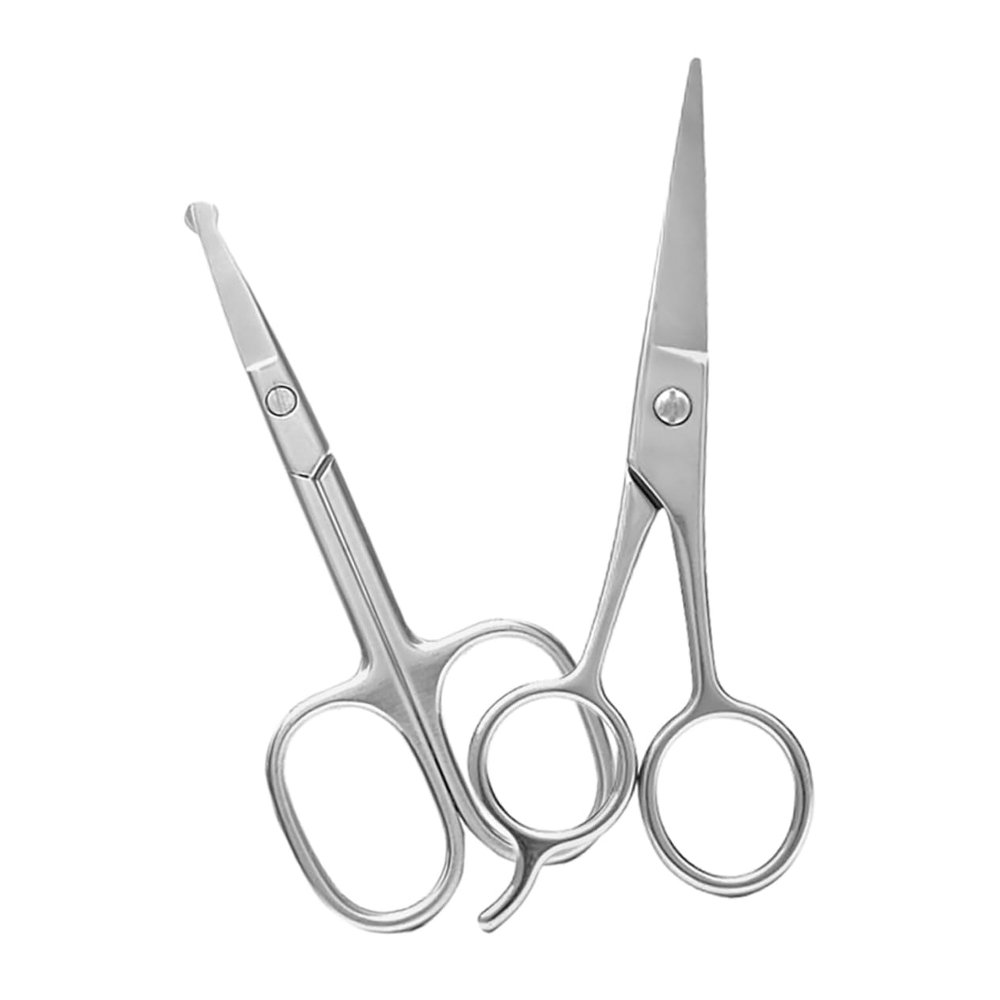 Healeved 2pcs Stainless Steel Rounded Tip Eyebrow and Beard Trimming Tools for Precise Ear and Nose Hair Trimming Portable and Easy to Clean