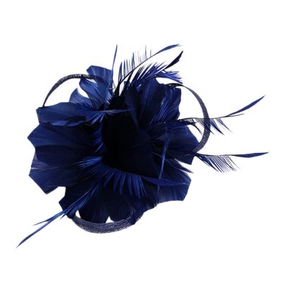 1920s Flapper Headband Feather Headpiece 20s Great Gatsby Inspired Leaf Medallion Pearl Headband Women Hair Accessorie(Navy Blue)