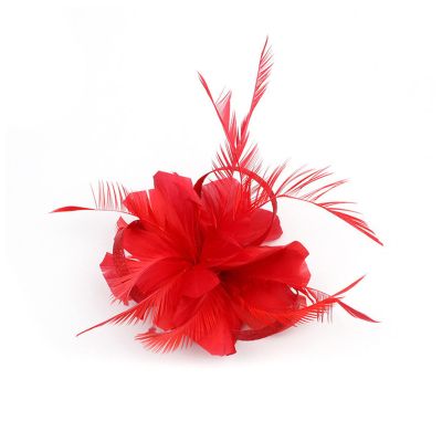 1920s Flapper Headband Feather Headpiece 20s Great Gatsby Inspired Leaf Medallion Pearl Headband Women Hair Accessorie(Red)