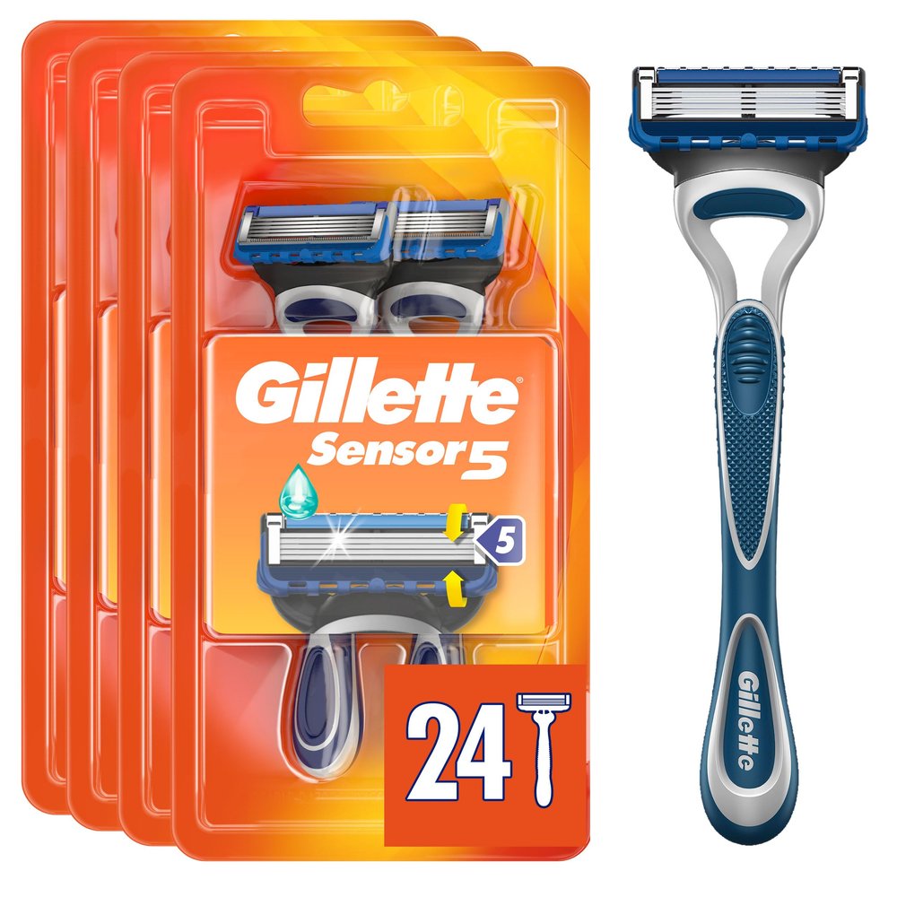 Gillette Sensor5 Men's Disposable Razors, 2 Count (Pack of 12)