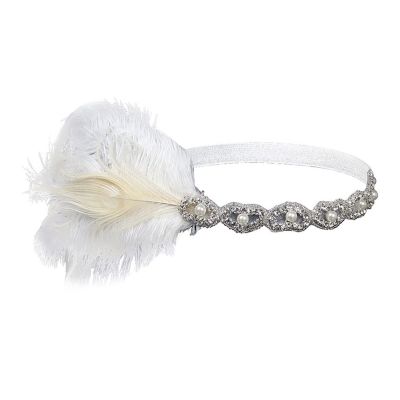 1920s Headdress Vintage Feather+Elastic Band Knitting Warmer Wrap Headwear(F)