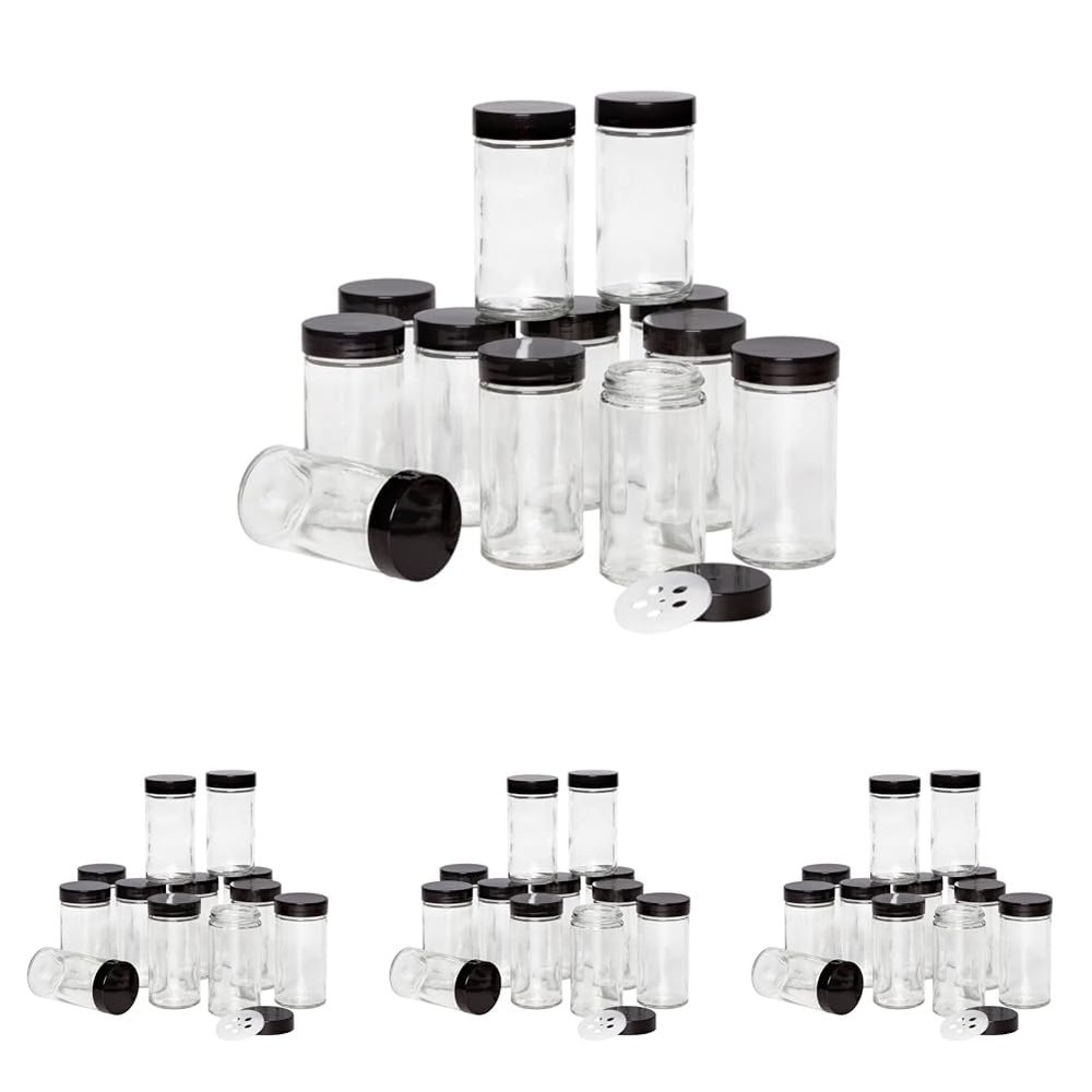 Kamenstein 5244227 Empty Jars With Black Cap, 3-Ounce (Pack of 48)