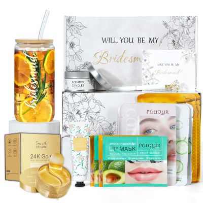 Bridesmaids Proposal Gifts,Will You Be My Bridesmaid,bridesmaid spa gifts Set of 18-Engraved with"Bridesmaid" 16 oz Glass Cup,Anti-Wrinkle Eye Cream, Mask, Hand Cream, Lip Patch, Line Patch