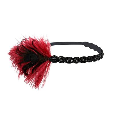 1920s Headdress Vintage Feather+Elastic Band Knitting Warmer Wrap Headwear(E)