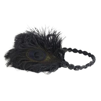 1920s Headdress Vintage Feather+Elastic Band Knitting Warmer Wrap Headwear(A)