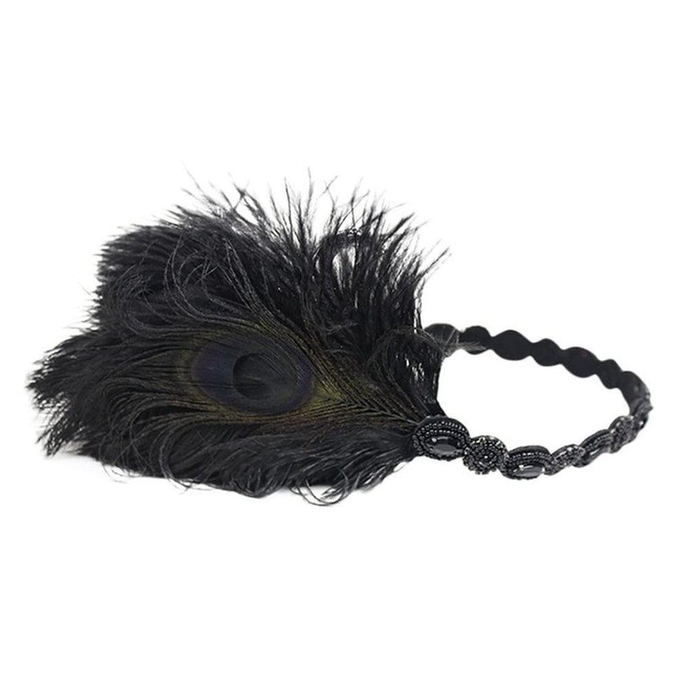 1920s Headdress Vintage Feather+Elastic Band Knitting Warmer Wrap Headwear(A)