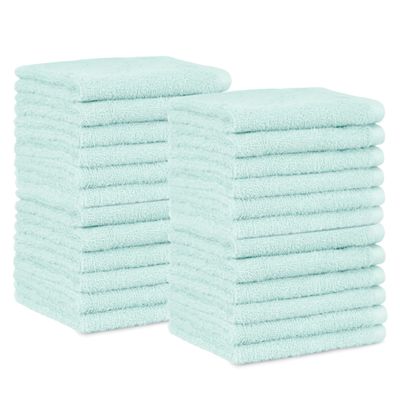 Amazon Basics face Towels for Bathroom, 100% Cotton Extra Absorbent washcloth, Fast Drying - Salon Towel - Ice Blue (12 x 12 inches) (Pack of 144)