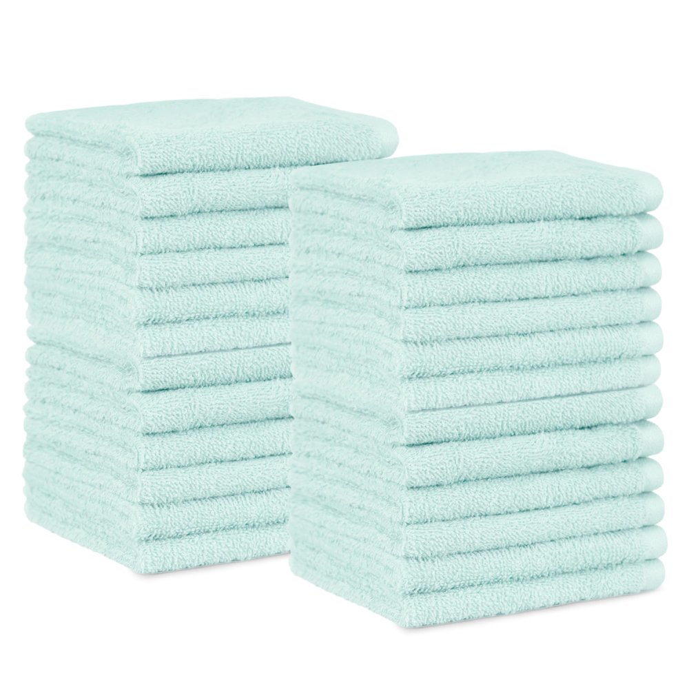 Amazon Basics face Towels for Bathroom, 100% Cotton Extra Absorbent washcloth, Fast Drying - Salon Towel - Ice Blue (12 x 12 inches) (Pack of 144)