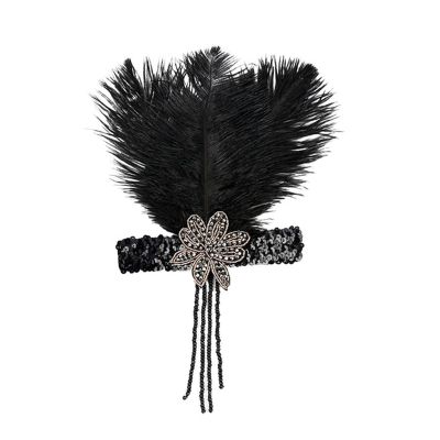 1920s Headpiece Feather Flapper Headband Great Gatsby Headdress Vintage Bridal Evening Party Costume Dress Accessories