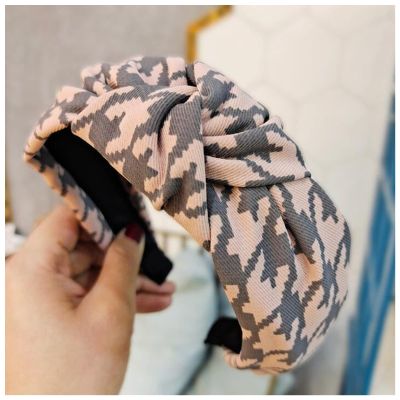Classic Houndstooth Headband Soft Center Knot Hairband Winter Warm Turban Headwear Adult Hair Accessories(Pink Hairband)