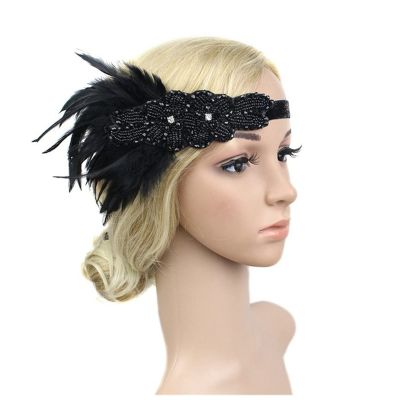 1920s Headpiece Feather Flapper Headband Headdress Vintage Woman Unisex Halloween Party Wear Decor Hair Accessories