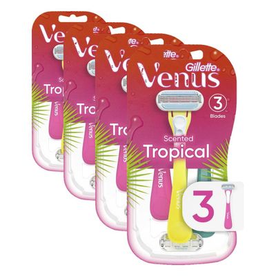 Gillette Venus Tropical Women's Disposable Razor, 3 Count (Pack of 4)
