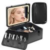 CHENGLIN Makeup Extra Large 15 inches Case with Lighted Mirror Cosmetic Organizer with Adjustable Dividers, Magnetic LED Mirror, Portable Makeup Suitcase for Women, Black view 1