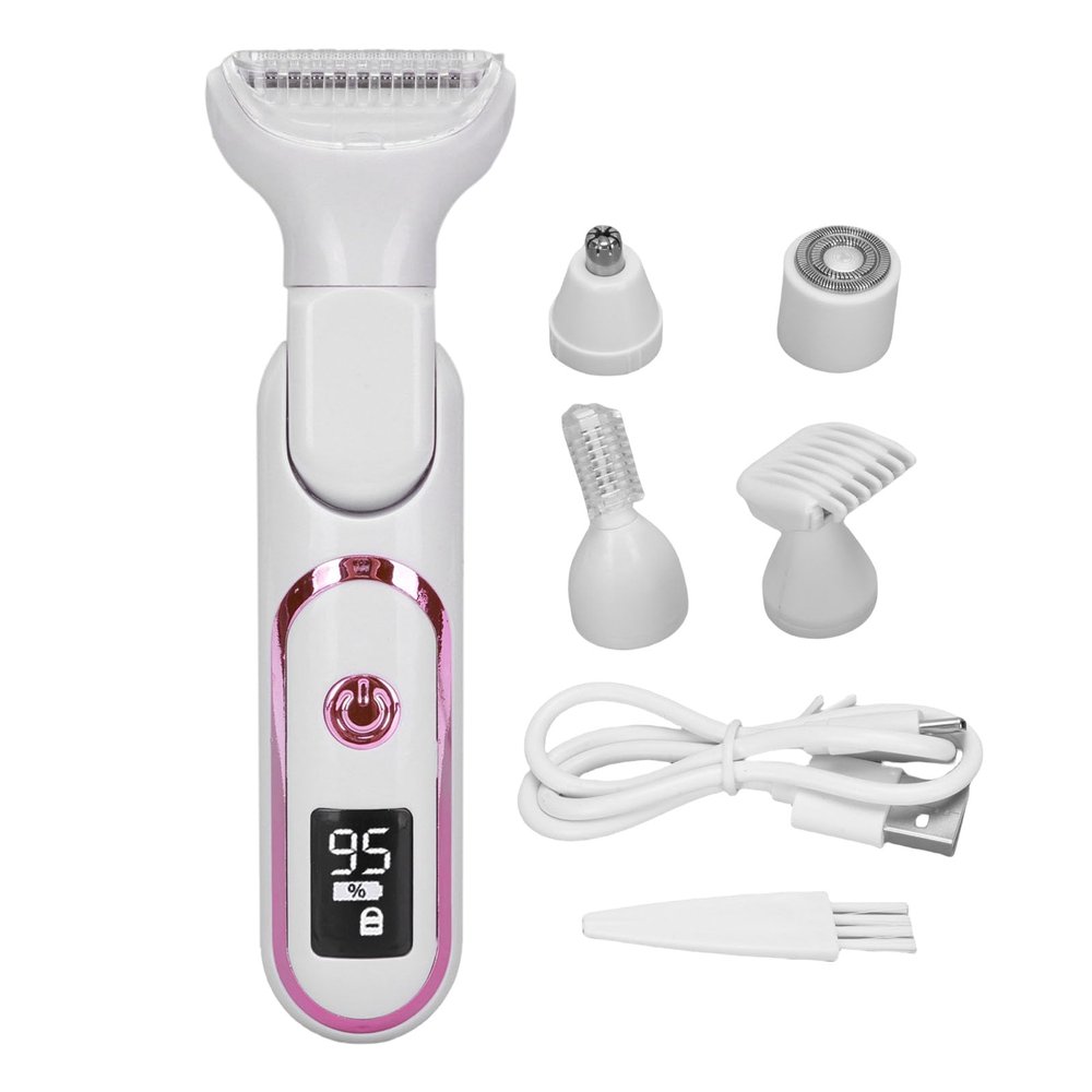 TARSHYRY 5 in 1 Bikini Trimmer for Women, Wet Dry Electric Razors for Shaving, Waterproof Cordless Rechargeable Pubic Hair Trimmer with Replaceable Heads LED Display for Arms Legs Underarms