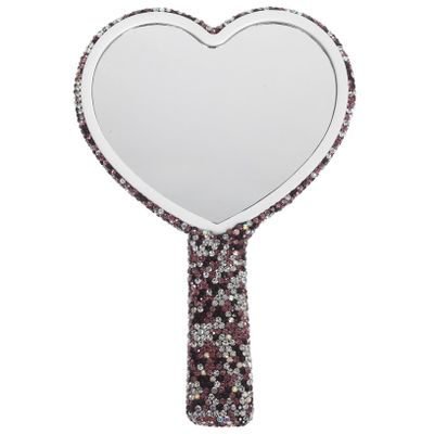 GALPADA Handheld Rhinestone Heart Mirror Glitter Cosmetic Portable Mirror for Travel