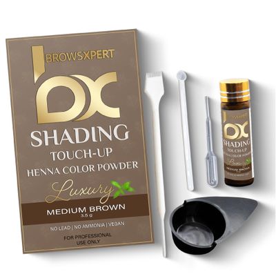 BROWSXPERT Professional Shading Touch-Up Kit  Herbal Henna with Mixing Dish, Stir & Brush | 3.5g | Medium Natural Brown