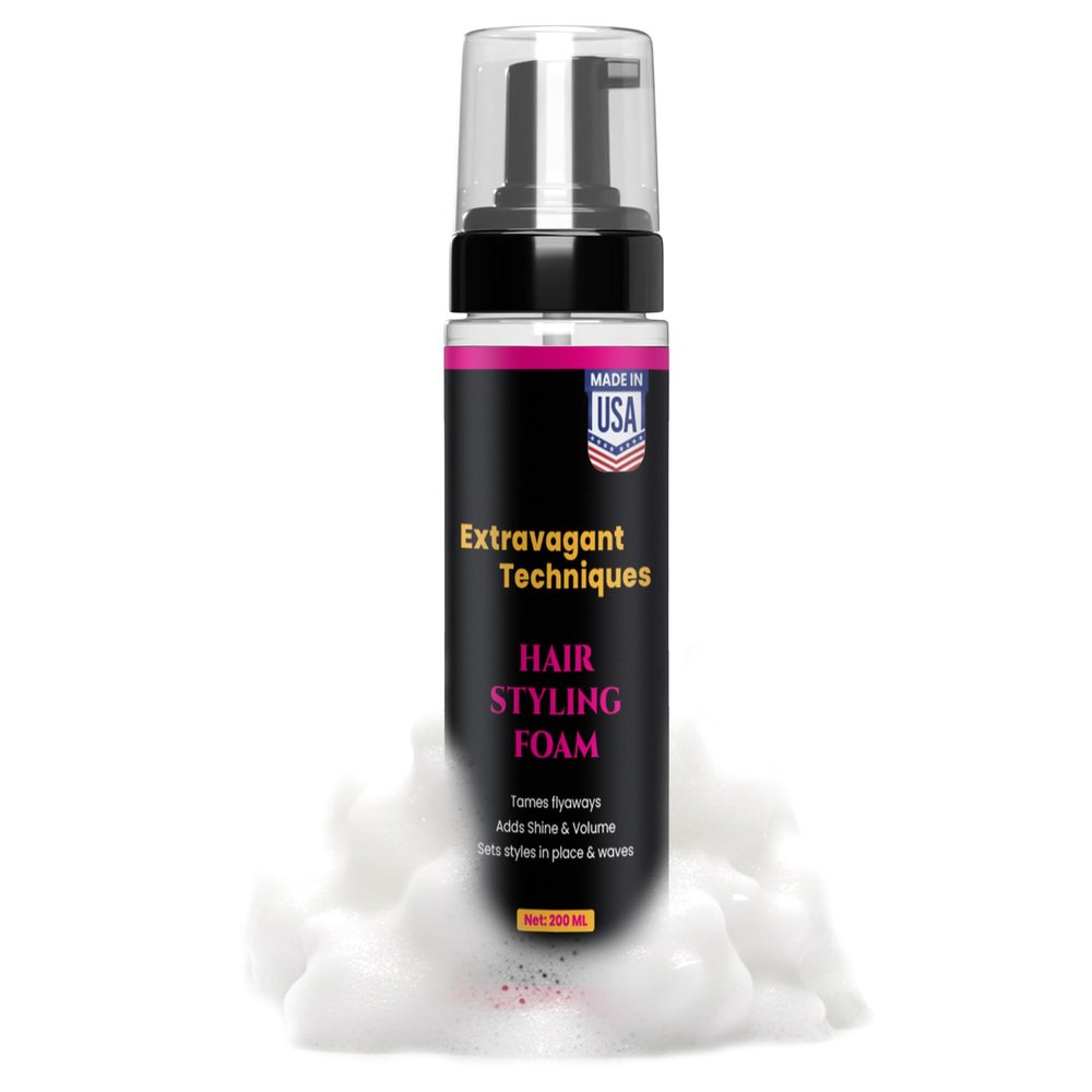 Hair Styling Foam by Extravagant Techniques  Lightweight Volumizing Mousse for All Hair Types  Controls Frizz, Adds Shine & Moisture  Curl Enhancer for Waves & Natural Texture  200ml.