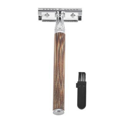 minkissy Vintage Manual Safety Razor Bamboo Handle Double Edge Shaving Tool for Men Portable Beard Trimming Set Design