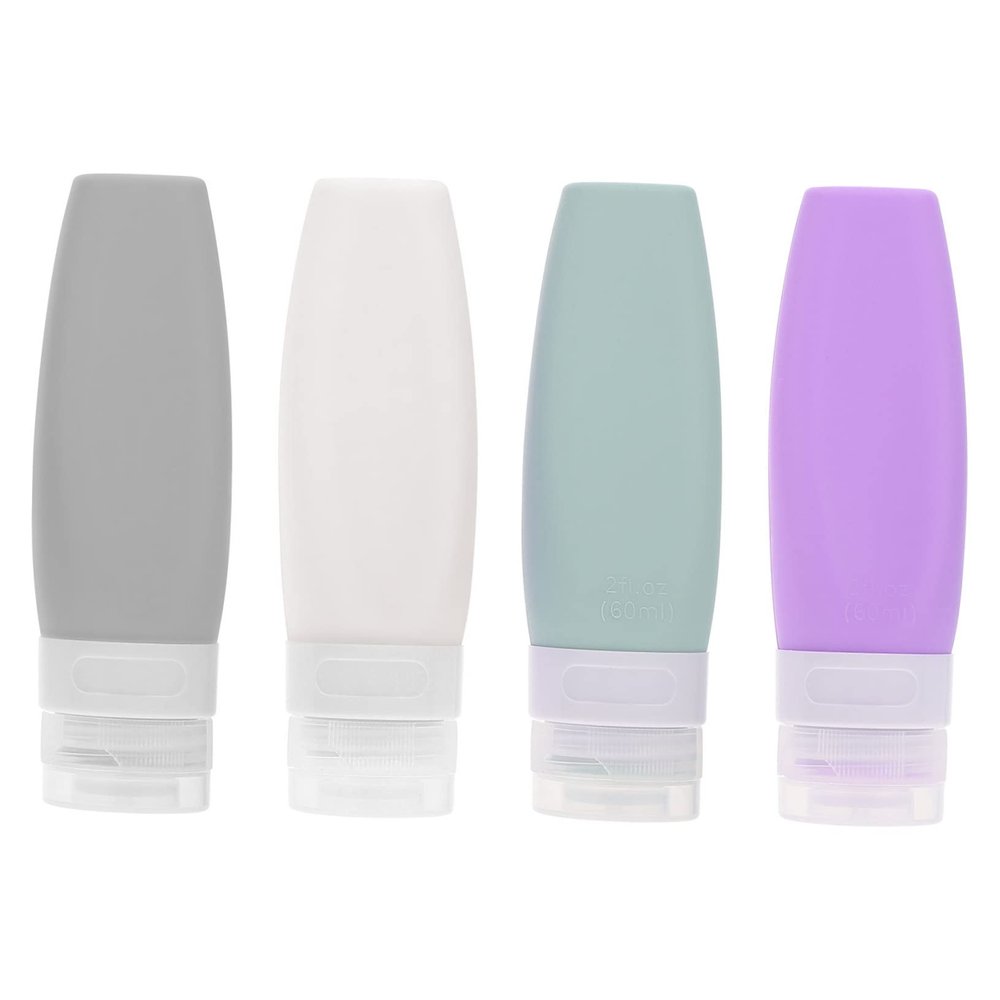 PLAFOPE 4pcs Squeezable Travel Toiletry Bottles Leakproof Silicone Lotion Containers Bottles Lids