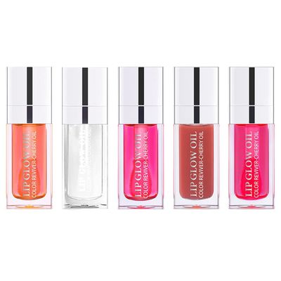 QBPPSSRY 5-Color Plumping Lip Glow Oil Set - Hydrating Cherry-Infused Lip Gloss, Non-Sticky Long-Lasting Moisturizing Lip Balm for Dry Lips, Transparent Shine Lip Plumper