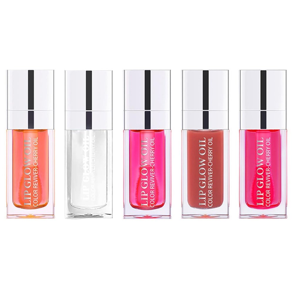 QBPPSSRY 5-Color Plumping Lip Glow Oil Set - Hydrating Cherry-Infused Lip Gloss, Non-Sticky Long-Lasting Moisturizing Lip Balm for Dry Lips, Transparent Shine Lip Plumper