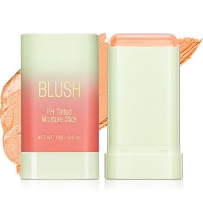 QBPPSSRY Blush pH Tinted Moisture Stick, Multi-Use Cream Blush Stick, Natural Nude Makeup for Cheeks, Eyes and Lips, Waterproof Natural Nude Makeup, Suitable for All Skin (3# Coral Orange)
