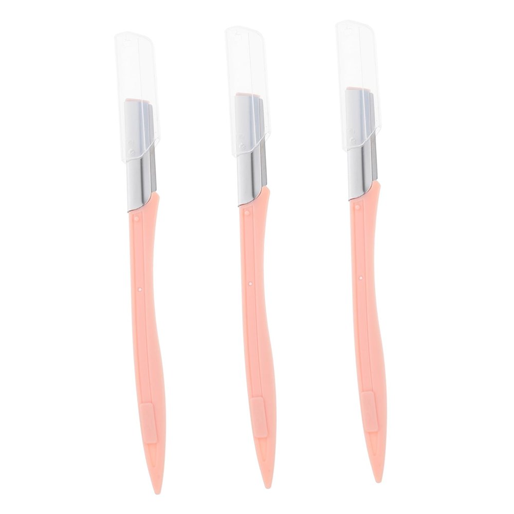 Beavorty 3Pcs Eyebrow Razor Durable Eyebrow Trimmers with Handle Portable Facial Hair Removal Tool for Home Use Safe and Shaping for Women Pink