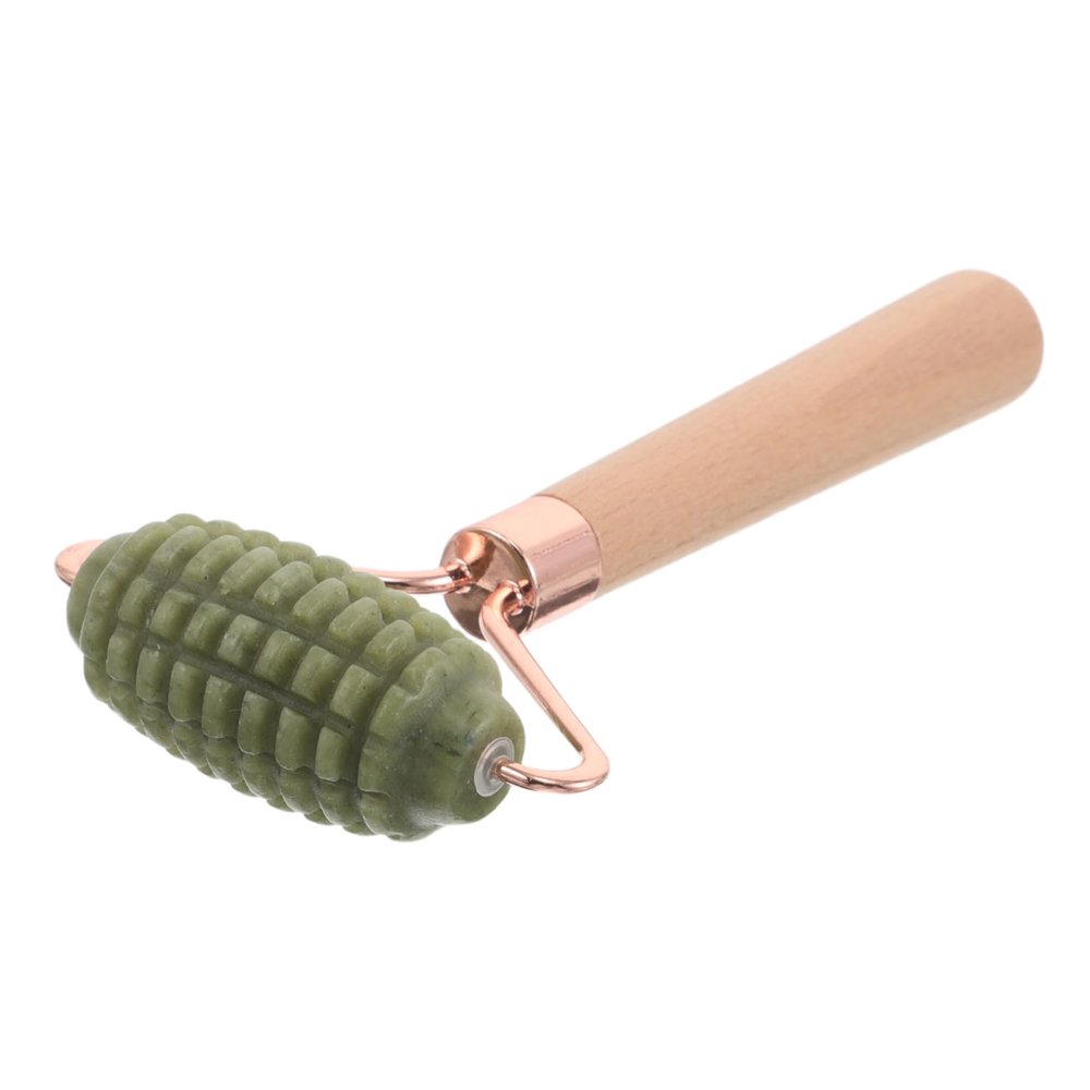 DEARMAMY Jade Facial Roller Massager Natural Jade Stone Eye and Face Massage Tool with Ergonomic Wooden Handle for Skin Care Muscle Relaxation Travel Friendly Beauty Essential