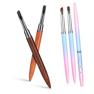 WRITWAA 5Pcs Nail Brush Round Flat and Angled Heads for Nail Art Clean Up and Polish Removal Lightweight Handle for Comfortable Grip for DIY Manicure and