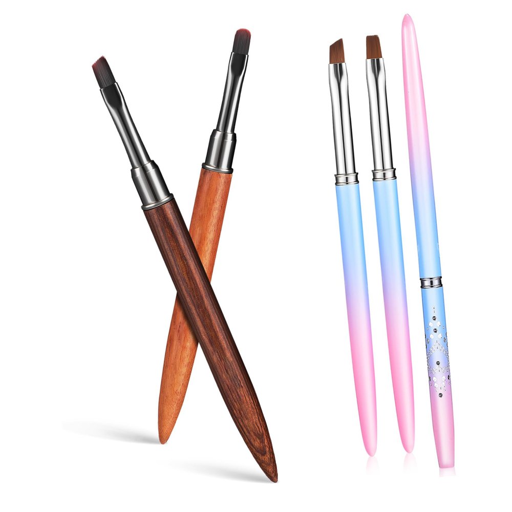 WRITWAA 5Pcs Nail Brush Round Flat and Angled Heads for Nail Art Clean Up and Polish Removal Lightweight Handle for Comfortable Grip for DIY Manicure and