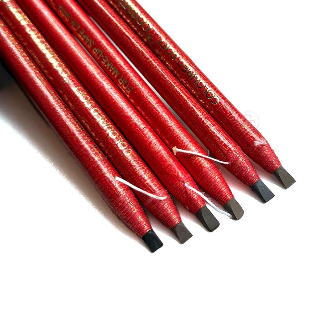 5Pcs Peel-off Eyebrow Tattoo Pencil - Waterproof Permanent Makeup with Pull Cord Mapping Easy Apply Long-Lasting Cosmetics (Red Paper-Light Brown Core)