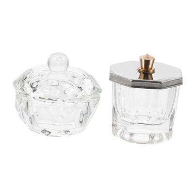 TOVINANNA Nail Liquid Bowl Set of 2 Octagonal Glass Crystal Cups with Lid for Manicure Powder Application for Nail Art Enthusiasts Professional Supplies