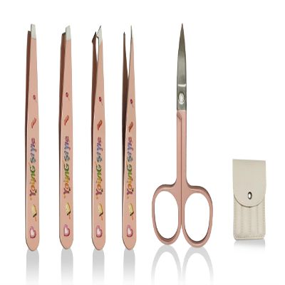 5Pcs Facial Tweezers Set, Professional Stainless Steel Tweezers for Eyebrows,Remove Ingrown Hair Tweezers and Broken Hair,Leather Case Storage for Traveling