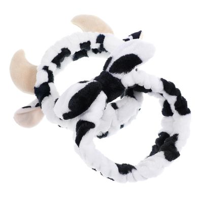 NOLITOY 2Pcs Cow Pattern Makeup Headband Adorable Bow Headband for Spa Face Washing and Shower Cute Cow Horns Hair Accessories for Daily Use