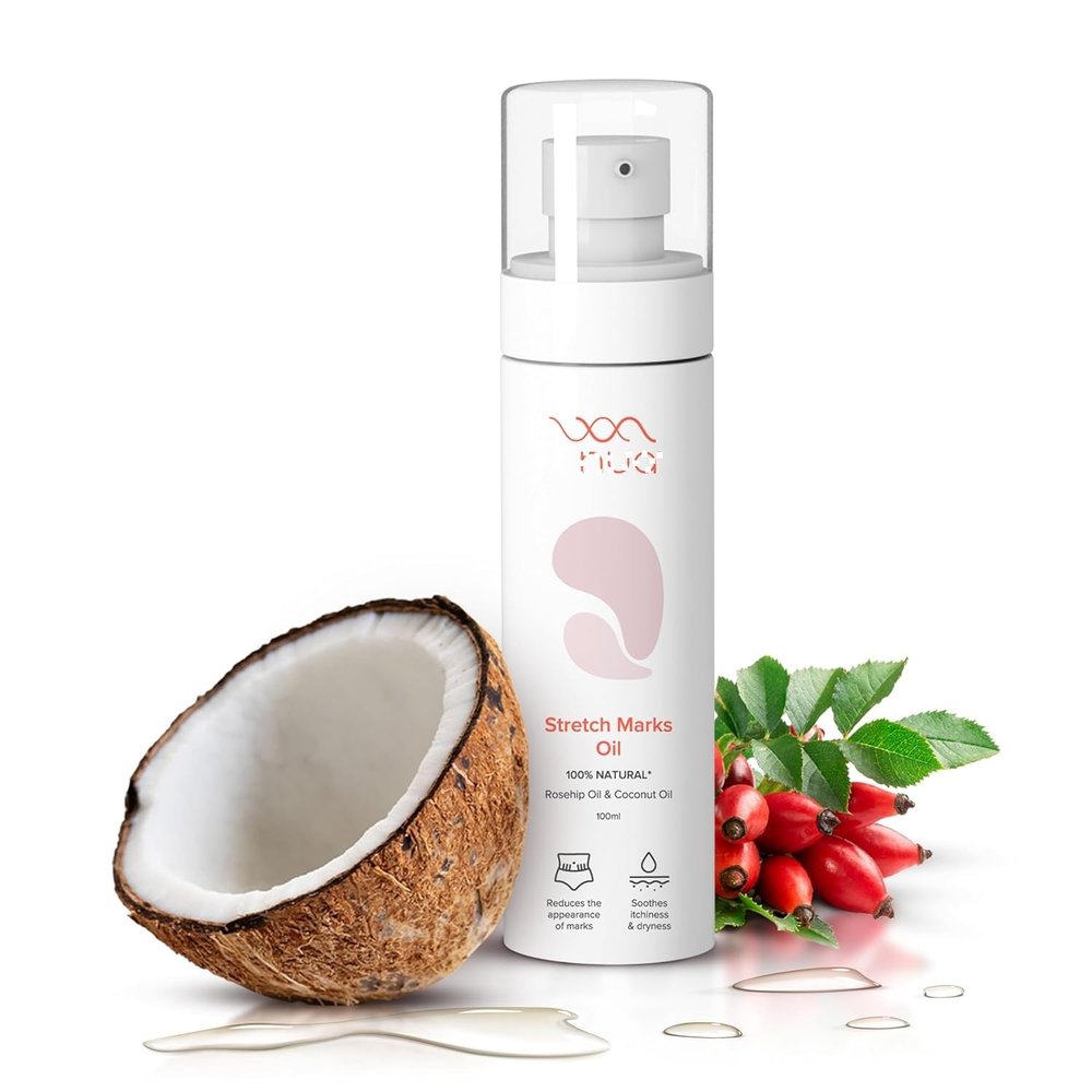 N'ua Stretch Marks Oil | 100% natural ingredients | Rosehip oil and coconut oil | Reduces and Prevents the appearance of marks | Soothes itchiness and dryness | Quick-absorbing, lightweight formula